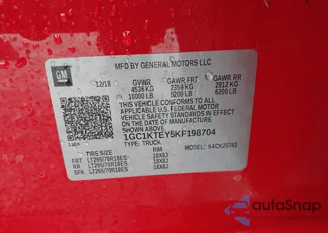 2019 Chevrolet Silverado 2500Hd Ltz z USA, uszkodzony, nr VIN 1GC1KTEY5KF198704